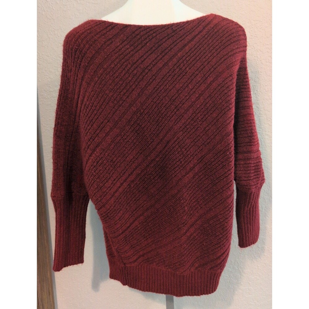 Jennifer Lopez Red Wine Diagonal Textured Ribbed Knit Dolman Sleeve Sweater XL